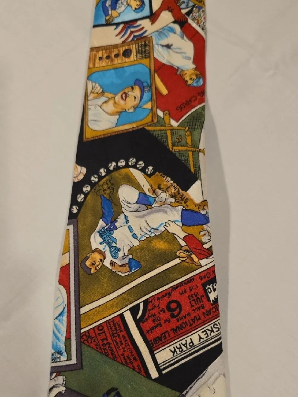 Nicole Miller Multicolor Old Time Baseball‎ Novelty Print Silk Men's Vintage Tie